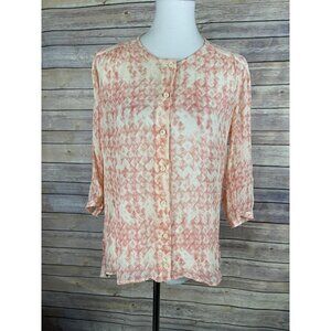CABI 756 Medium 100% Silk EMERSON Blouse Top  Sheer Coral Ivory Button Front